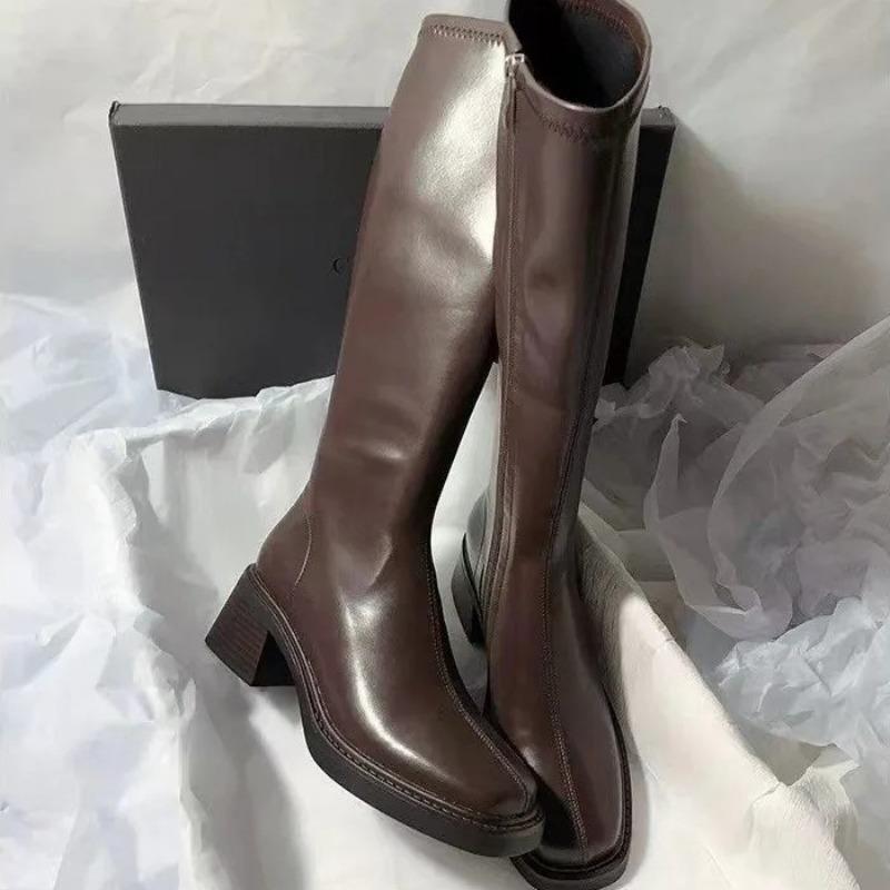 Womens Knee High Boots Temperament Slimming Long Tube Boots High Quality  Casual Soft Leather Boots for Women Botas Largas Mujer