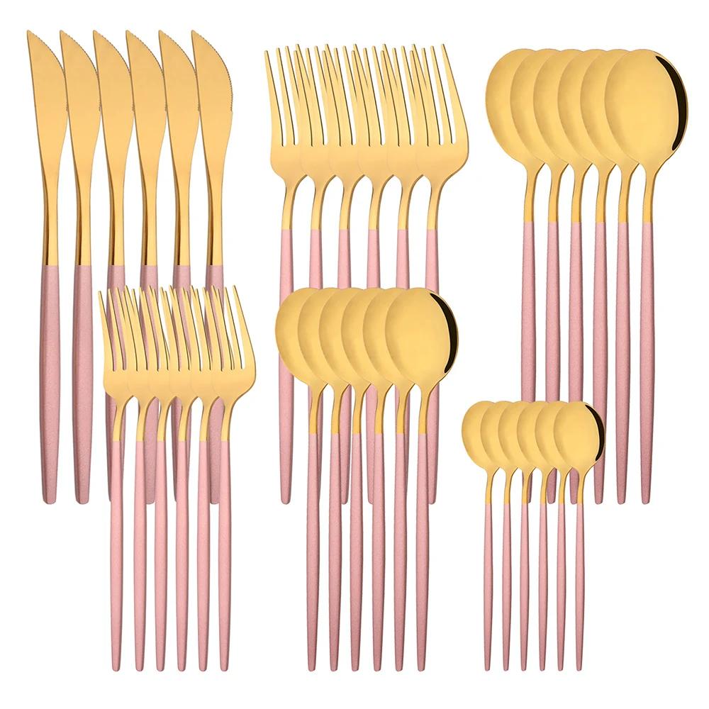 36Pcs Dinnerware Set Stainless Steel Tableware Set Black Gold Flatware Knife Fork Dessert Spoon Luxury Western Cutlery Set