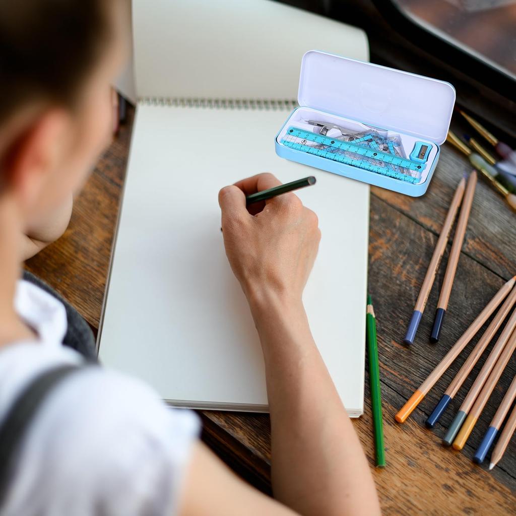 Compass Geometry Tool Geometry Set Drafting Drawing Compass and Protractor Set with Box Math Geometry Compass for Geometry Metal Compass Geometry Kit