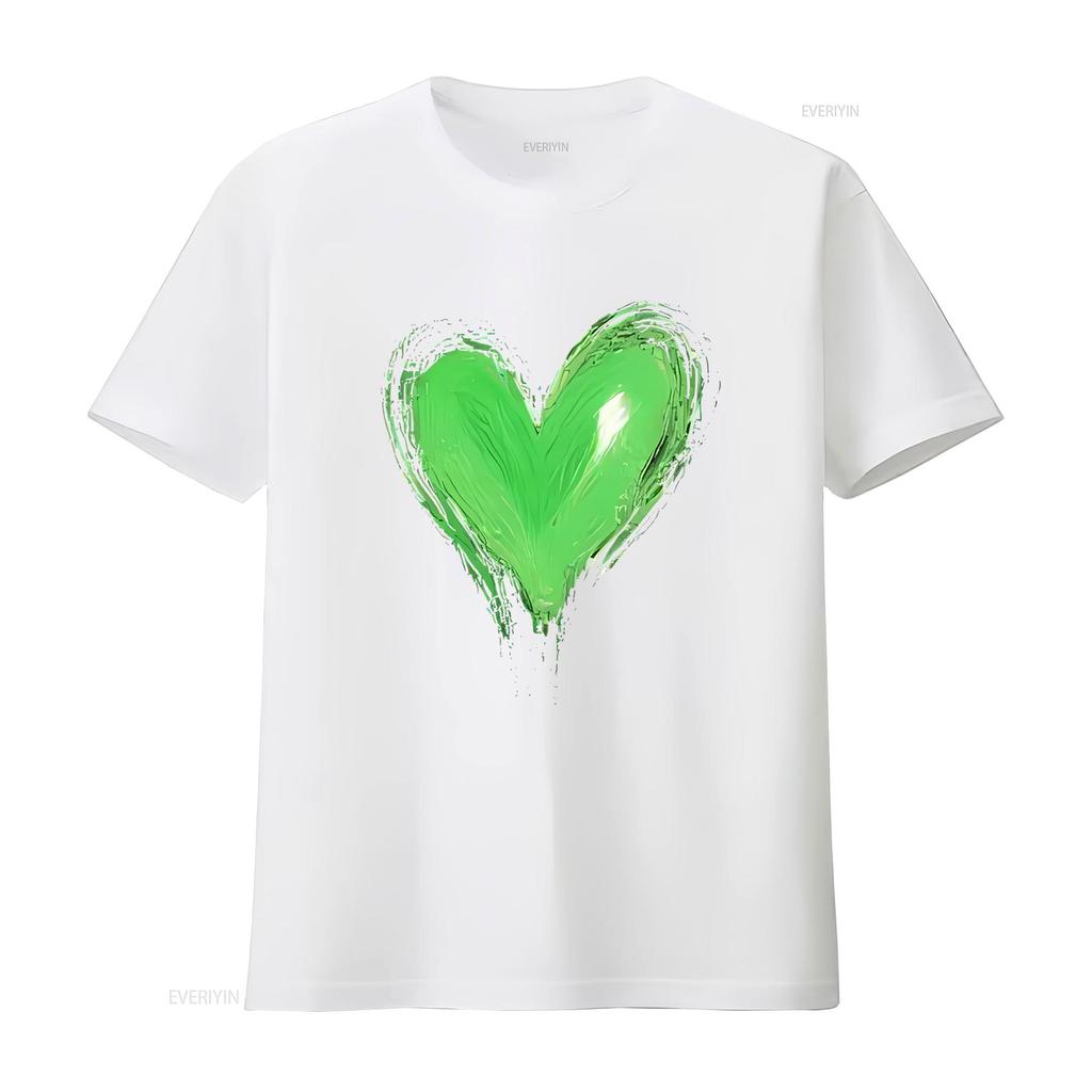 Vibrant Green Heart on Black T Shirt Bold Eye Catching Design vintage Washed Stretched designer clothes Unisex Comfortable
