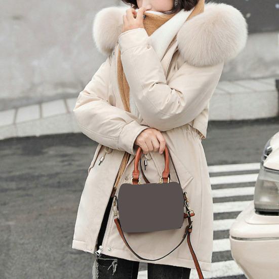 Women Coat Hooded Jacket with Faux Fur Collar Warm Fashionable Zipper Closure Coat