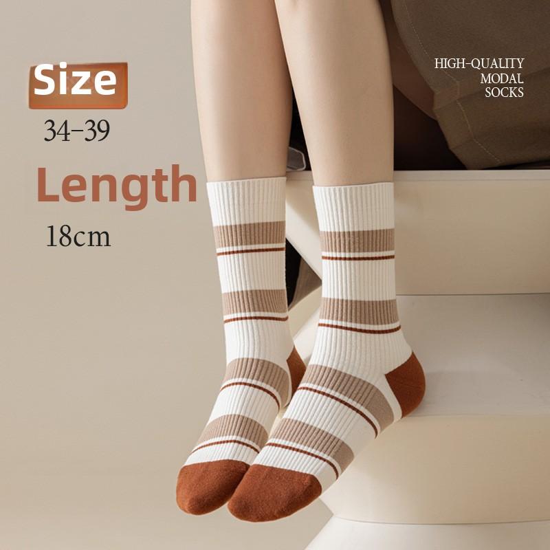 5 Pairs of Female Autumn and Winter Sweat Absorbing Deodorizing Fashion Color Collision Boneless Soft Tube Socks