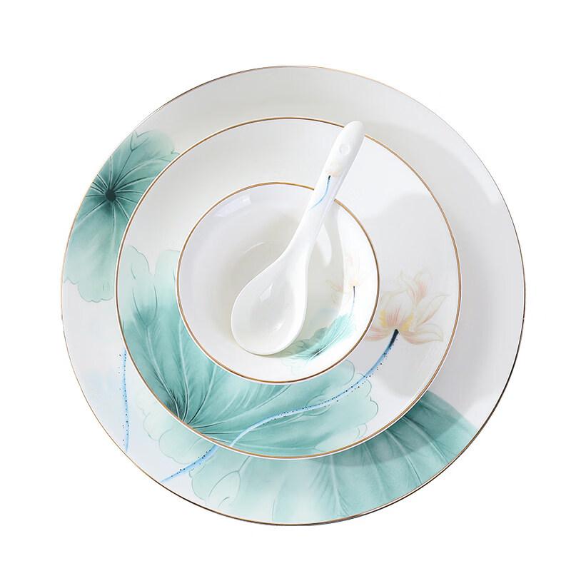 Elegant Gold Rim Lotus Ceramic Dinnerware Set
