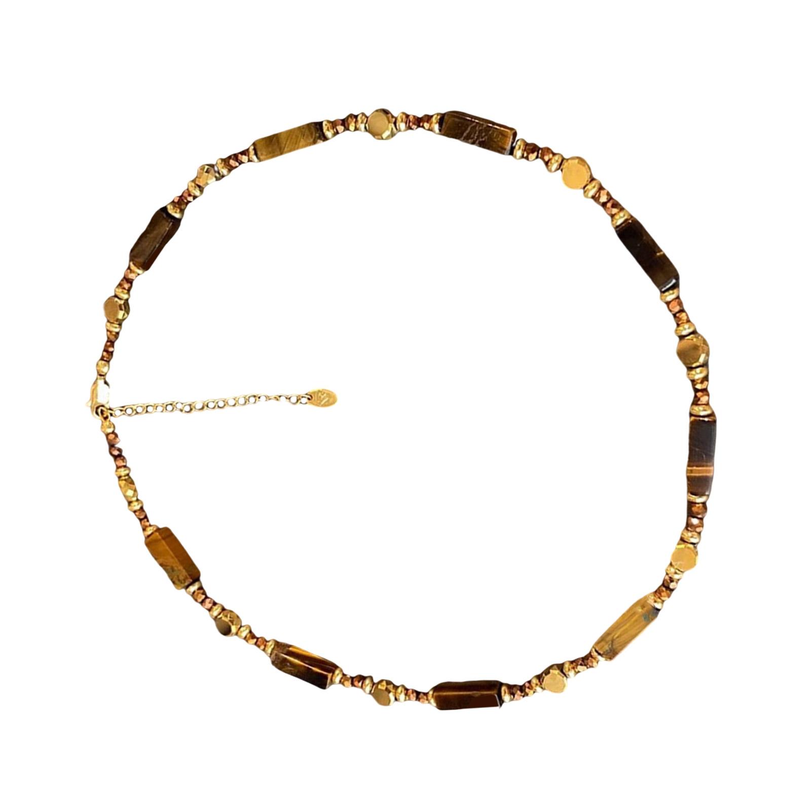 

Винтажное ожерелье-чокер с подвеской из натурального камня Тигровый глаз, регулируемая цепочка для шеи для любителей моды и природы 1