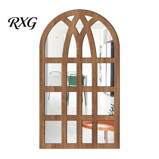 Boho Style Wall Mirror Stickers Arched Window Decor, Wooden Frame Acrylic Fake Mirror, Modern Art Self-Adhesive Windowpane Sticker for Living