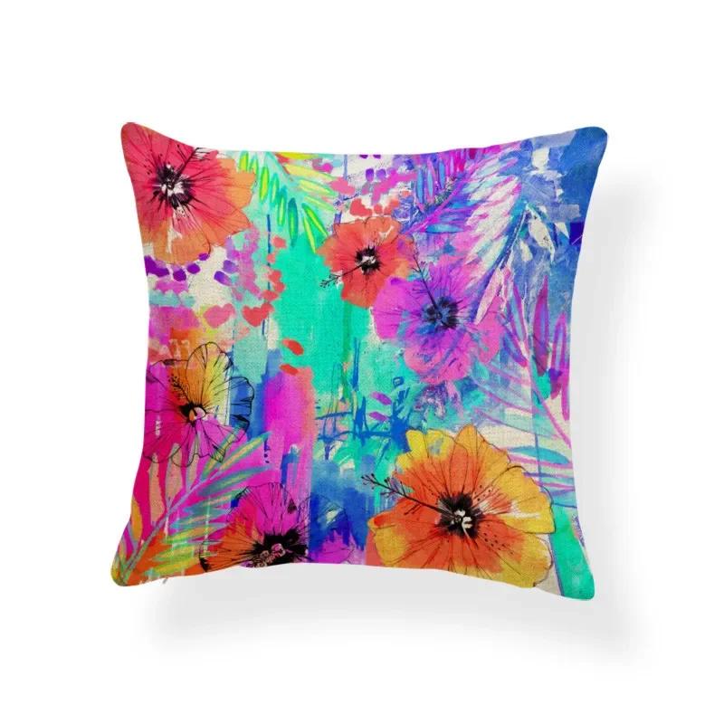 Schönes Pflanzenkissen-Set Blume Rose Orchidee Narzisse Wohnzimmer Schlafzimmer Dekoration Kissenbezug Leinen-Kissenbezug 45x45cm