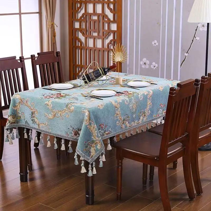 European Embroidery Lace Tablecloths Floral Printed Tablecloth Rectangular Tassels Table Cover Cloth Wedding Decoration Towel