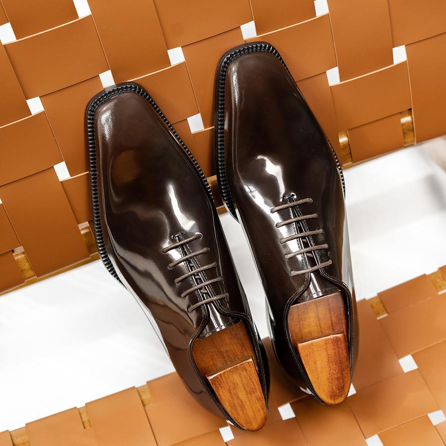 Open-edged beaded cowhide Oxford leather shoes, genuine leather business dress glossy shoes, wedding shoes