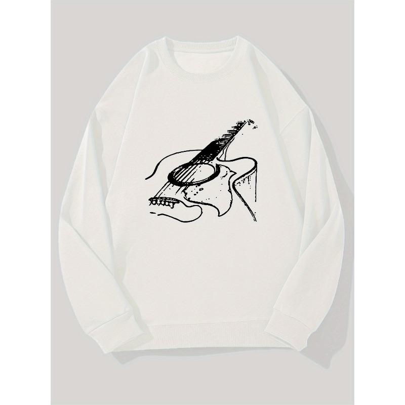 Men's Simple Guitar Pattern Casual Crew Neck Sweatshirt