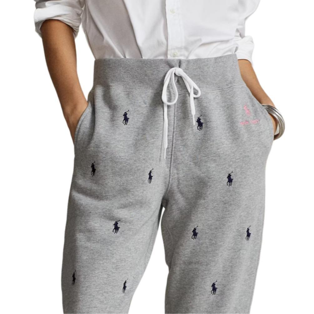 Polo Ralph Lauren Pink Pony FW25 Logo Embroidered Mid-Rise Cuffed Loose Fit Casual Knit Sweatpants Women Bottoms 211788572-001