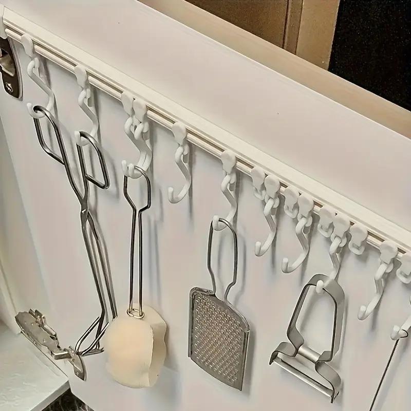 Punch-free Sliding Track Hook Kitchen Cabinet Door Back Row of Hanging Racks Sticky Hook Storage Rack To Save Space