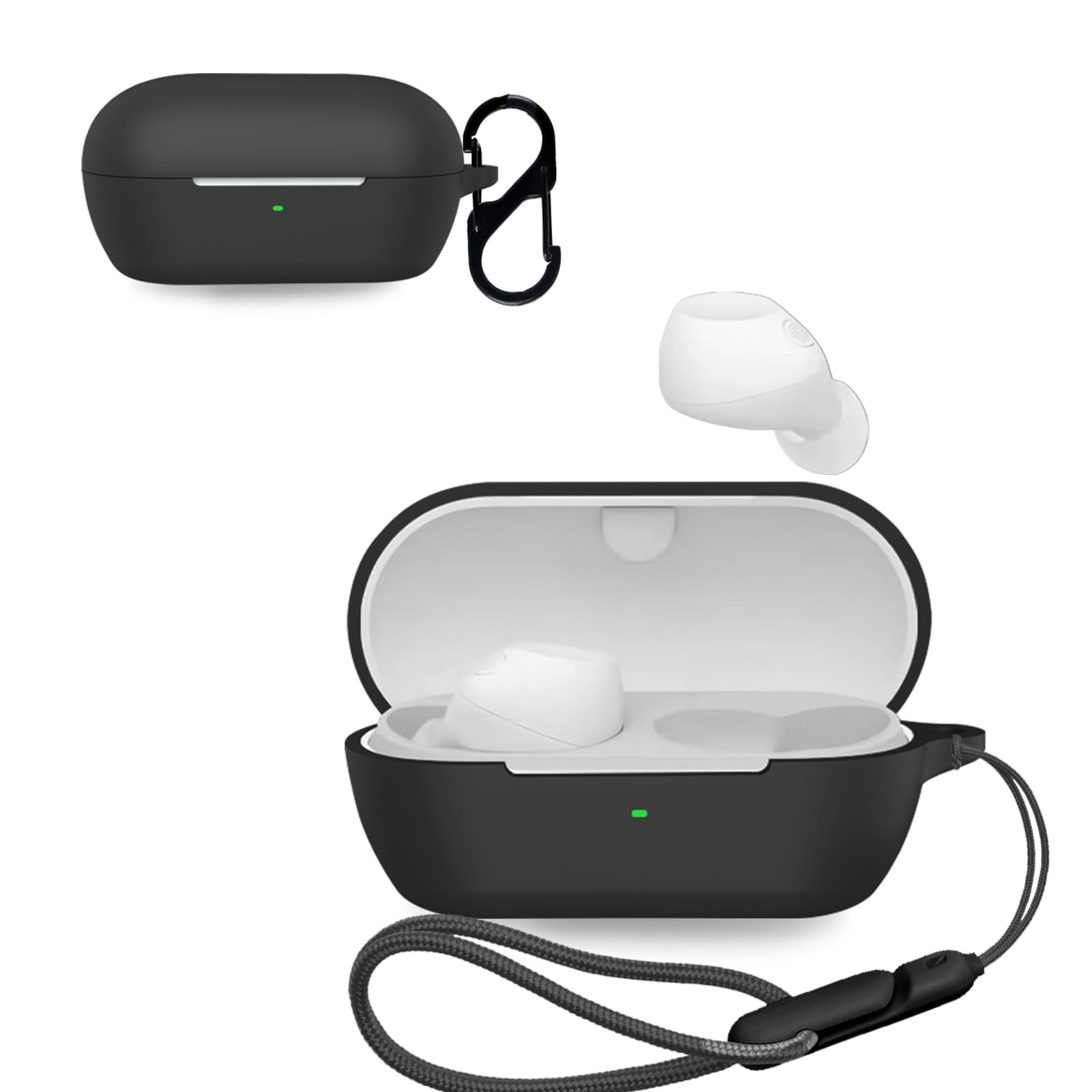 

NOUKAJU Wireless Earphone Case Cover for Sony Silicone Protective Case with Carabiner and Charging and Dustproof WF-C710N, Strap, Drop-Resistant, чорний