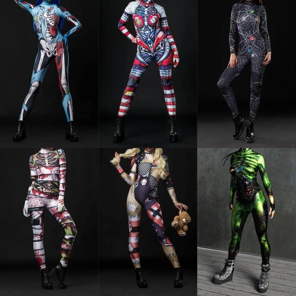 3D Digital Printing Stage Performance Costumes Adults Halloween Events Carnival Theme Party Cosplay Outfit Pretend Game Jumpsuit