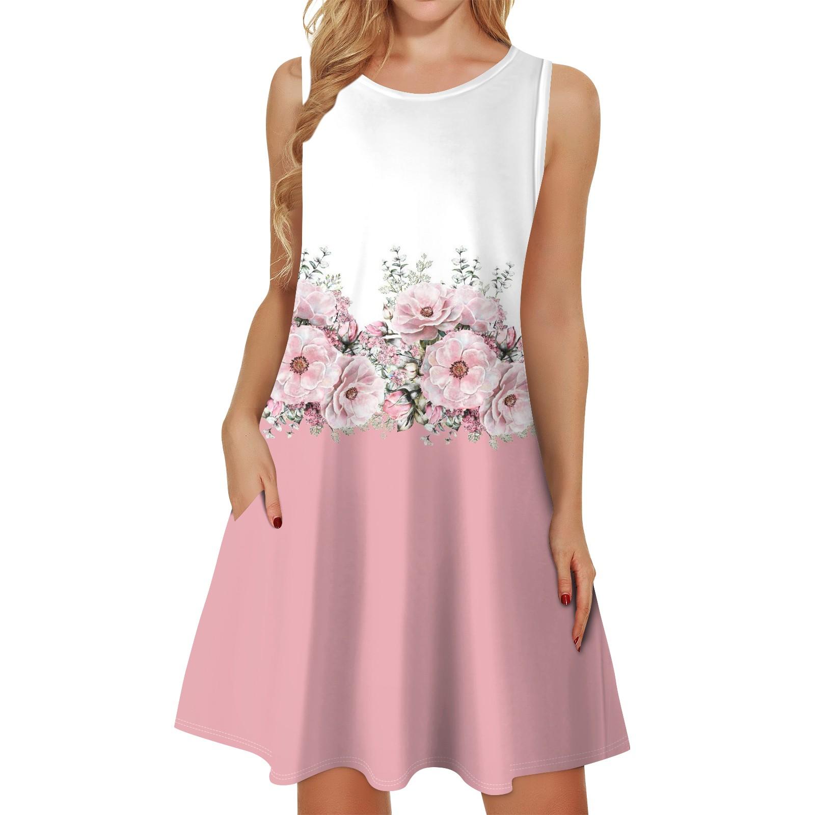 

Женские летние платья, свободные сарафаны без рукавов с U-образным вырезом и карманами XXXL розовый