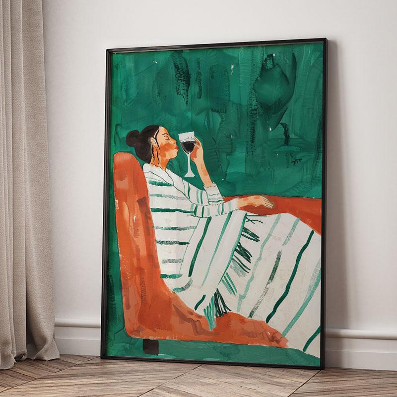 Green Striped Girl Lemon Leaf Wall Art Canvas Painting Abstract Posters And Prints Hotel Bar Wall Pictures For Living Room Decor
