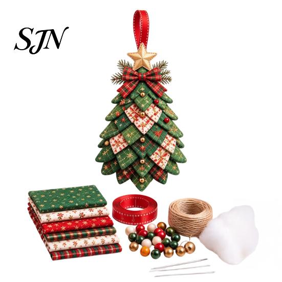 Handcrafted Holiday Display Items DIY Patchwork Ornament Kit for Christmas Decoration, Decorative Fabric Traditional Winter Charm Ornaments Craft Set