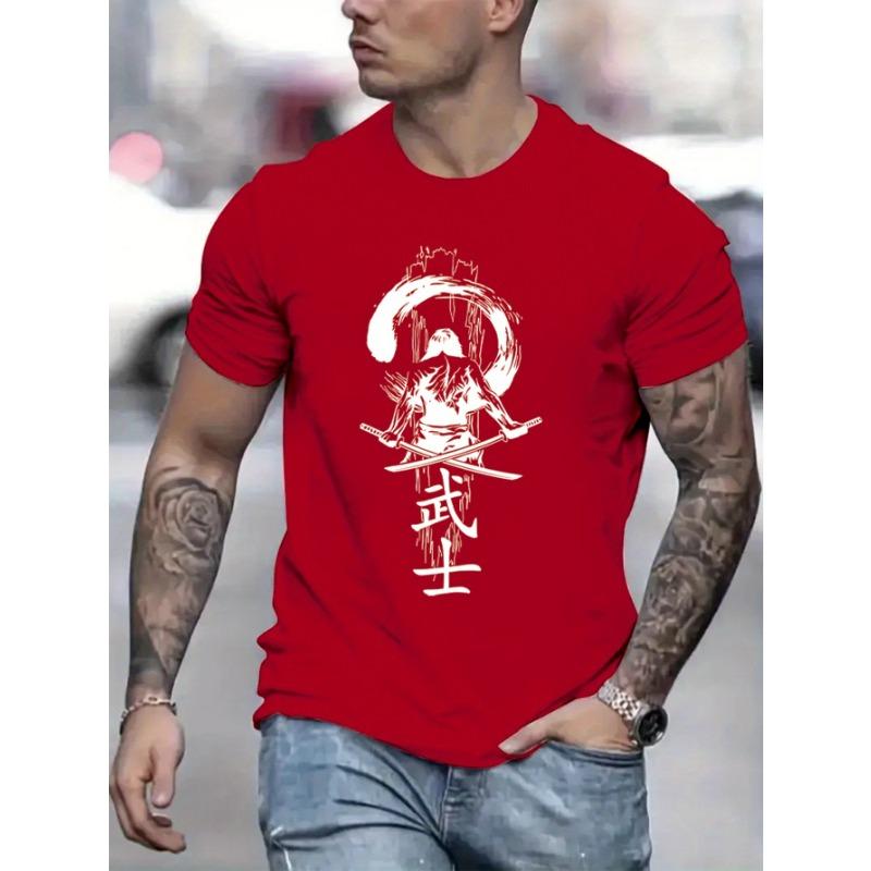 

Men s Summer Fashionable Casual Sports Loose Japanese Samurai Pattern Printed Round Neck Short Sleeve T-shirt Top XL