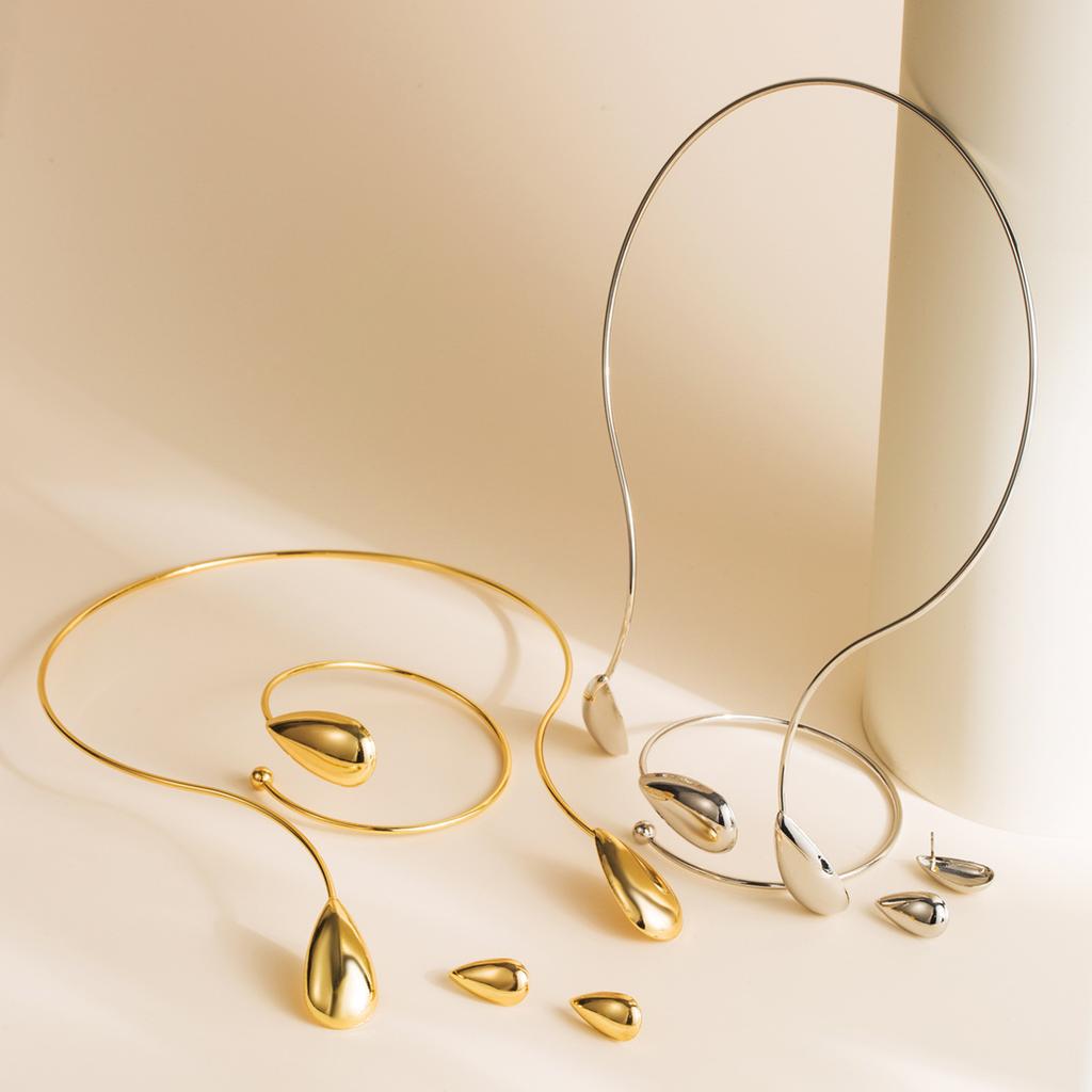 Tooxika Creative Minimalist Niche Design Metal Minimalist Teardrop Collar Bracelet Earrings Set