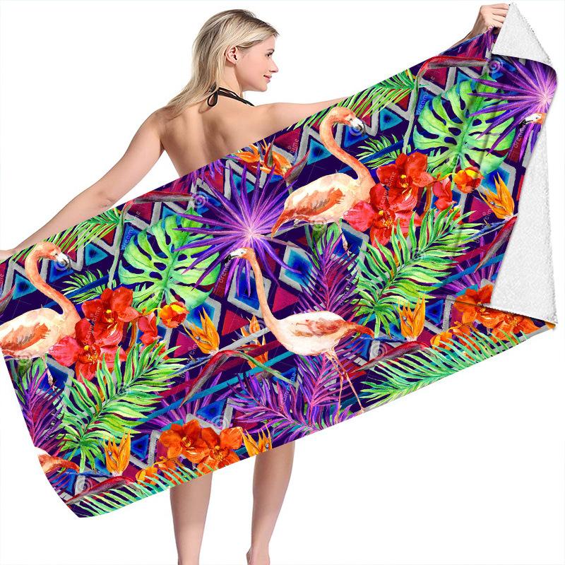 

Flamingo Beach Series digital-printed polyester Superfine fiber double-sided fleece Beach vacation bath towel, beach towel W30*H60(CM)
