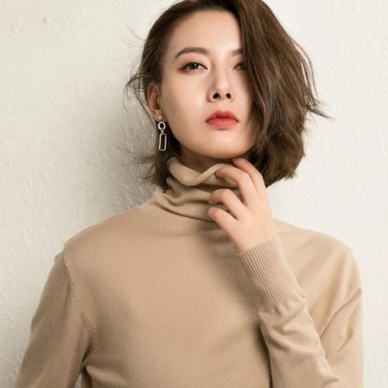 

Women s Autumn Winter High Neck Pile Collar Versatile Pullover Knit Sweater Slim-Fit Base Layer 2XL верблюд