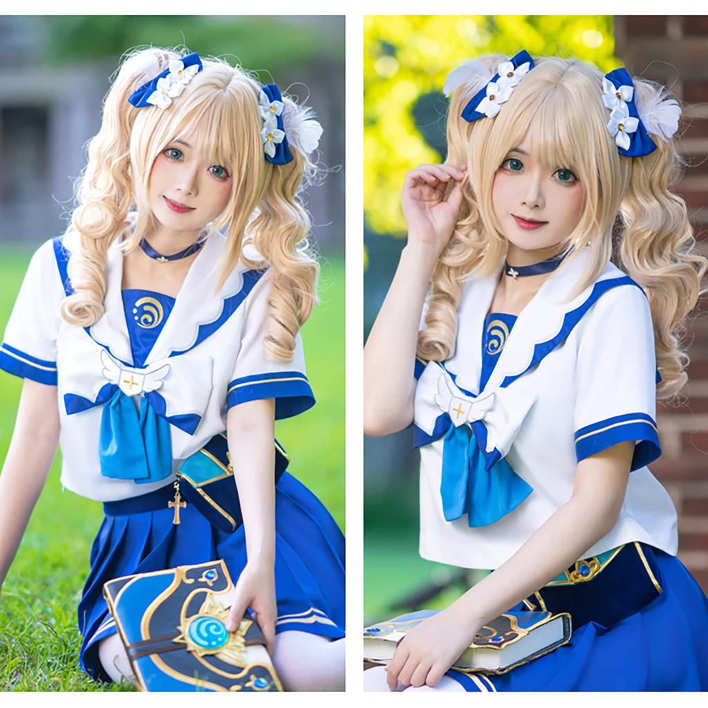 [Milky Time] Genshin Impact Barbara Cosplay Short Sleeve Sailor Uniform with Wig, Halloween
