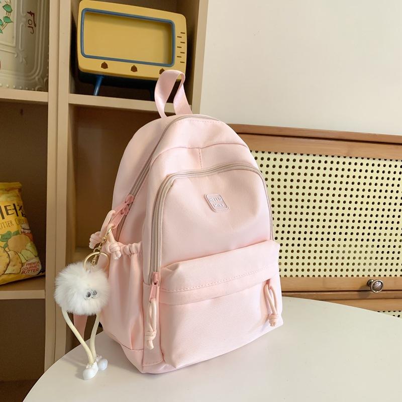 Schoolbag New Student Schoolbag Girls Junior High School Fashion Simple Large Capacity Backpack Solid Color Outdoor Commuter Travel Backpack
