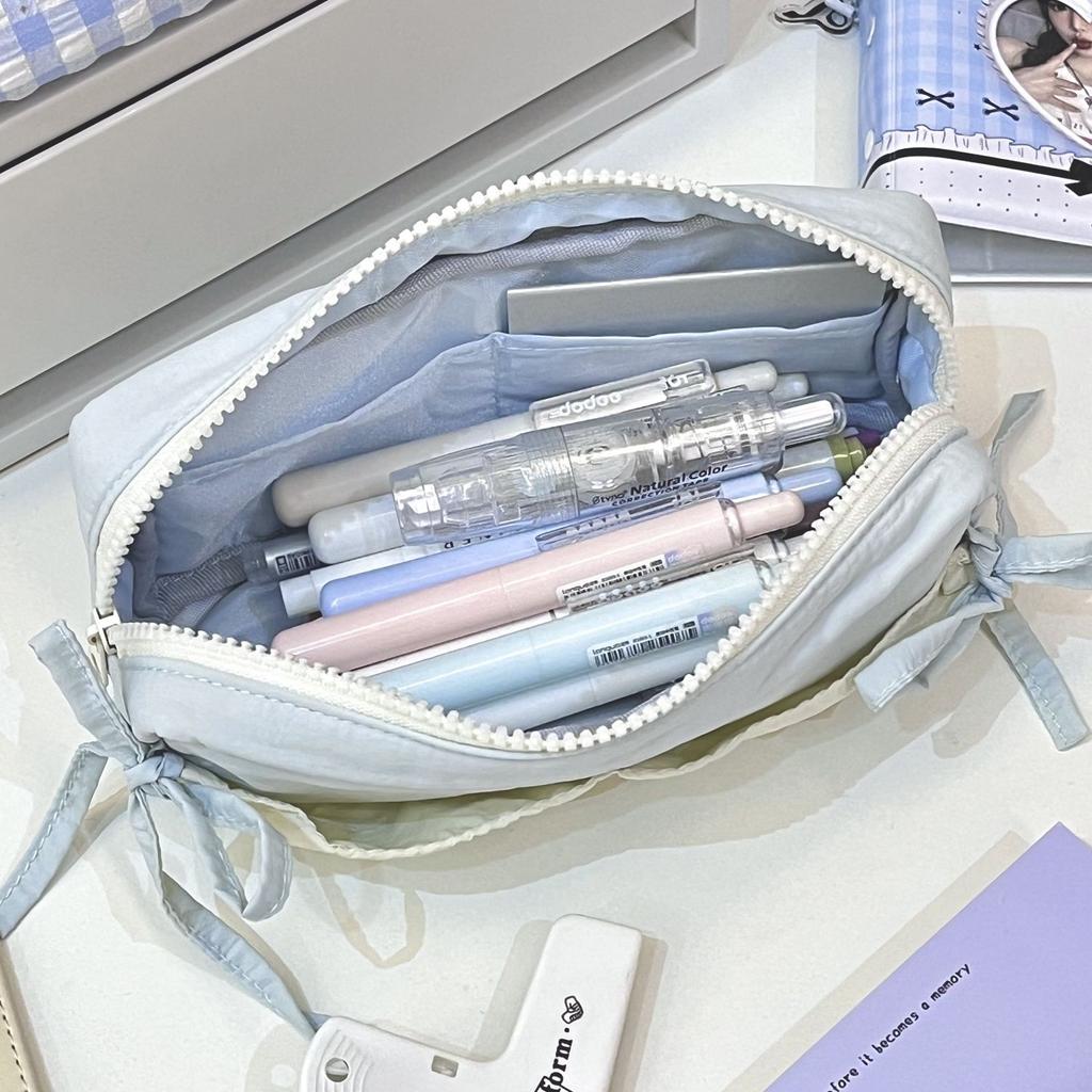 Blue Cloud Toast Bow Pen Bag High Beauty Large Capacity Stationery Box Pencil Storage Bag