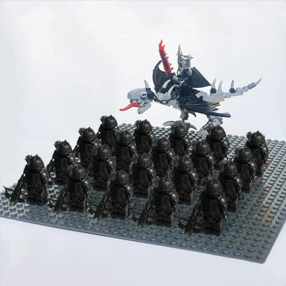 New 21Pcs Solider Uruk Hai Army Figrues King Angmar With Fell Beasts Shield Sword Bow Spear Weapons Kid Toys