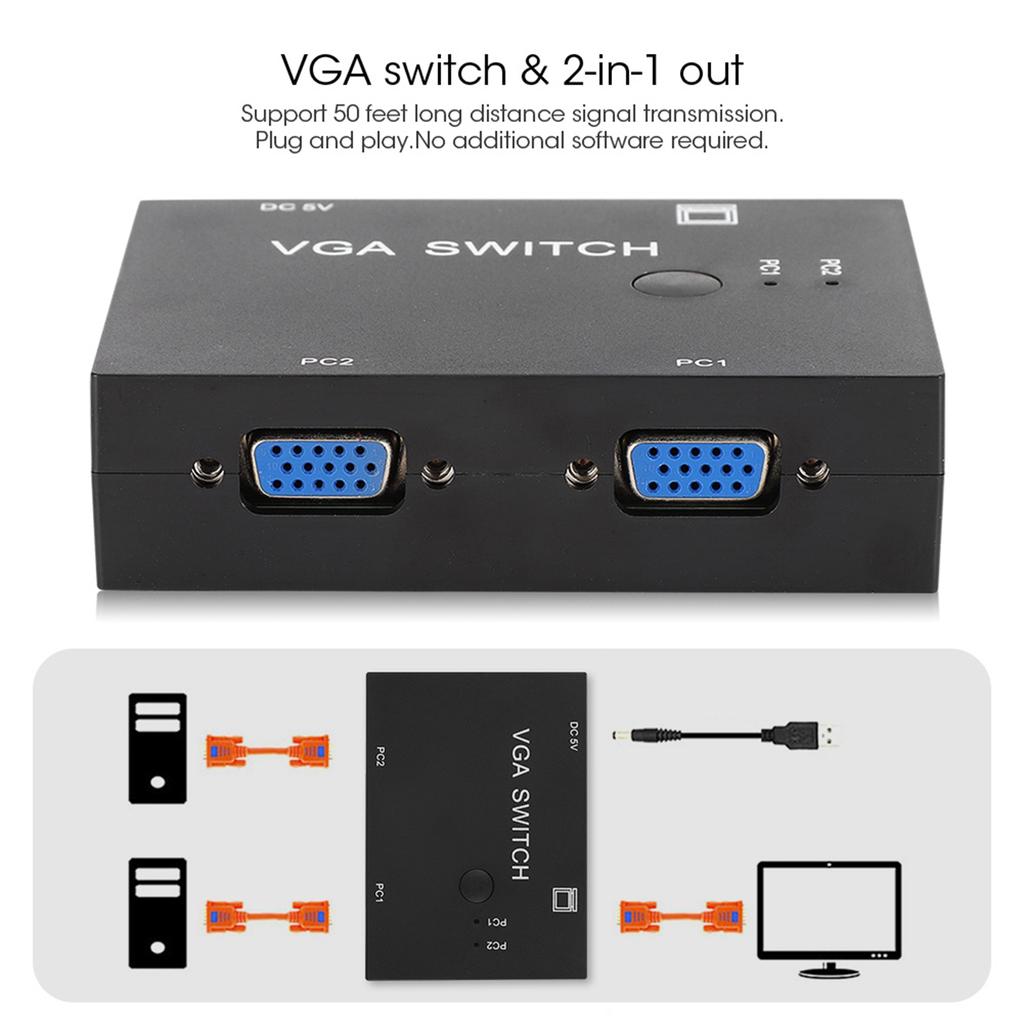 VGA Splitter Computer Accessory 2 In 1 Out 2 Port Switcher HD Display Accessories for Host Switch