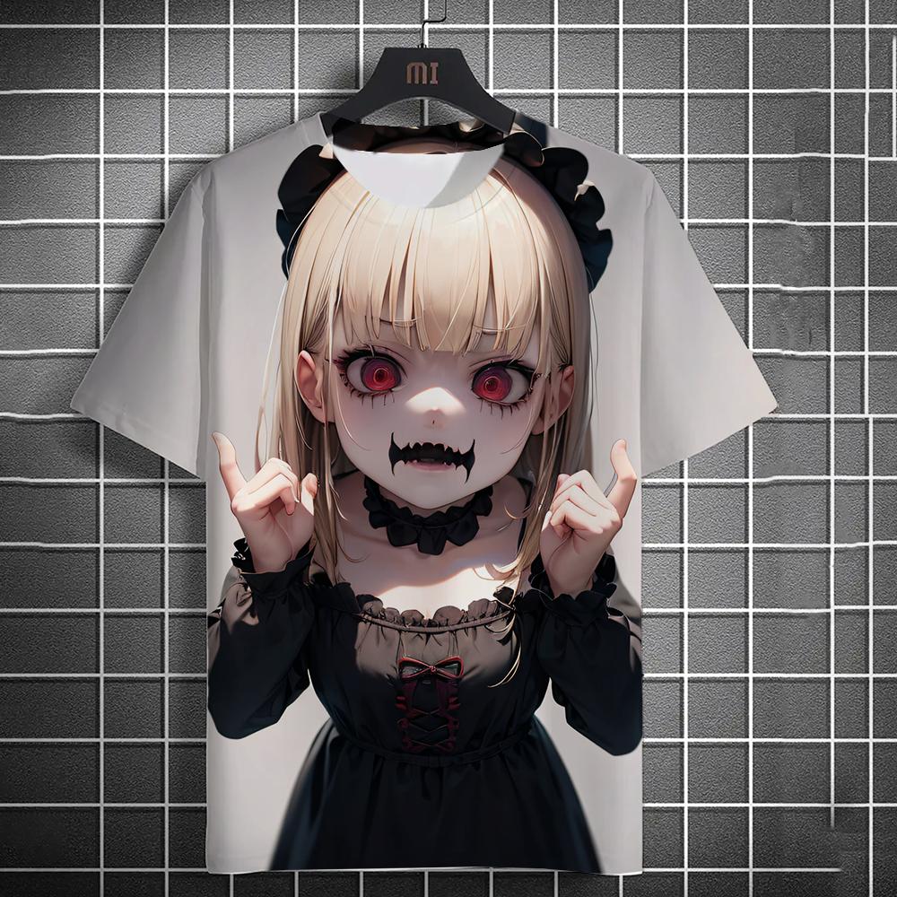 Summer New Men's Casual Short Sleeve T-Shirt Halloween Vampire Anime Girl Comfortable Breathable Retro Printed Short Sleeve