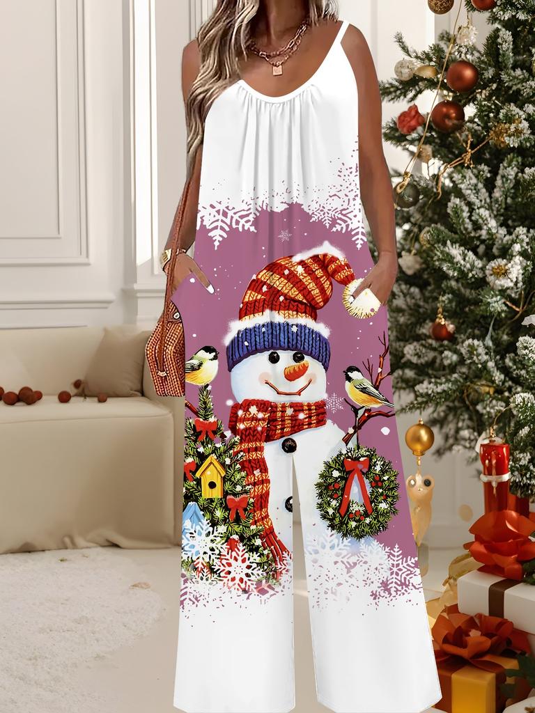 Women's Fashion Jumpsuit, Plus Size Clothing Daily Casual Fashion Wear, Graphic Christmas Printing Design, Party Parties, Christmas Clothing