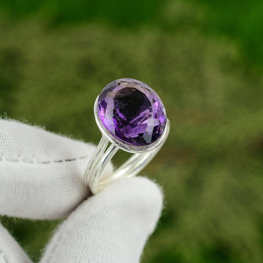 Oval Natural African Amethyst Daughter Multi Stone Boho Ring Jewelry 925 Silver 9