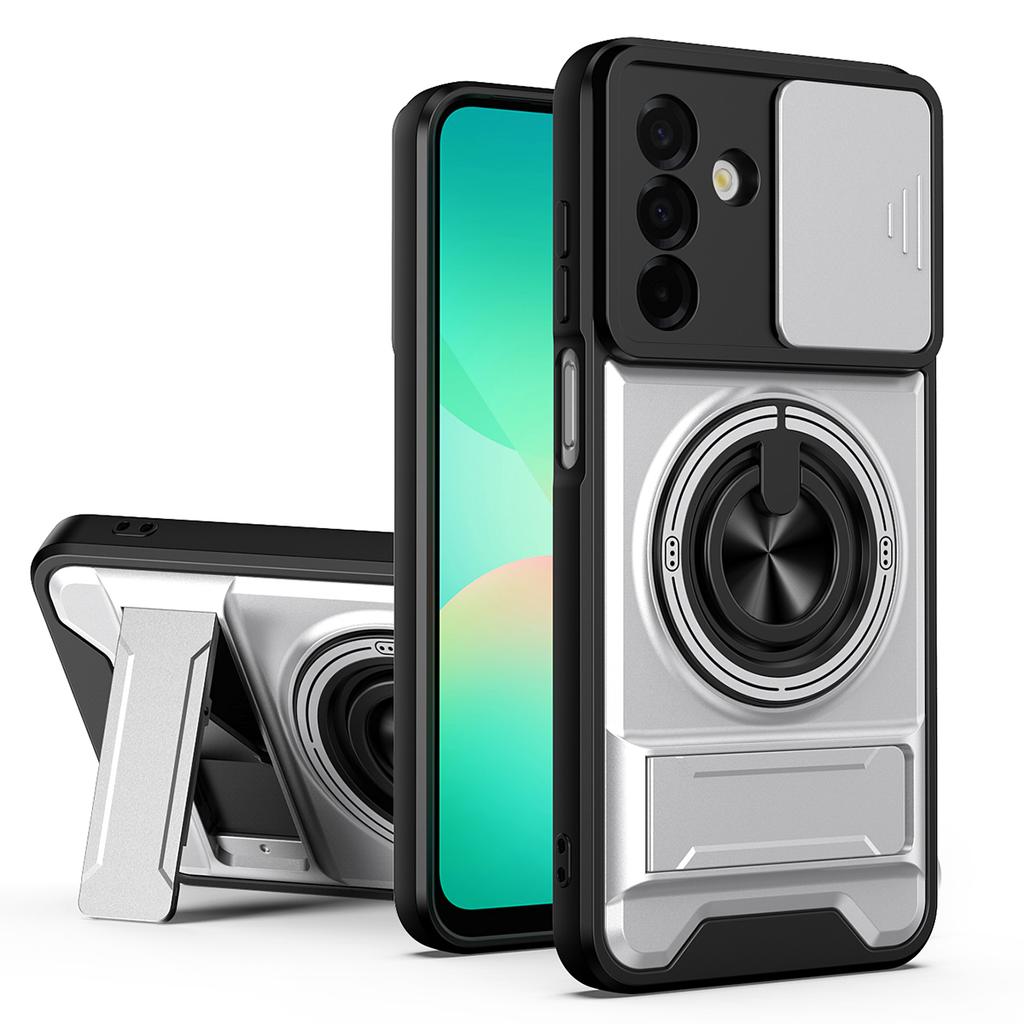 For Samsung Galaxy A26 5G Magnetic Case Ring Holder Foldable Kickstand TPU PC Phone Cover with Camera Lens Slider