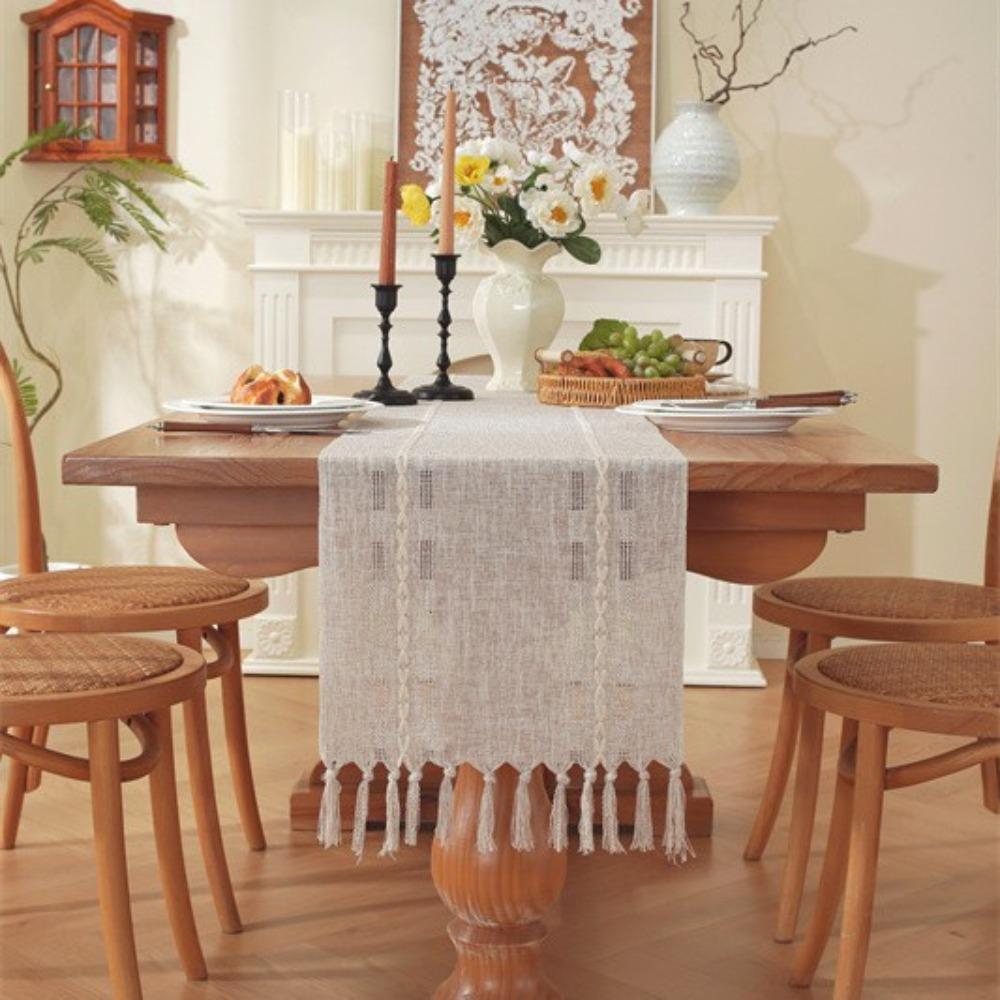 

Handwoven Lace Table Runner with Fringe Home Decor Farmhouse Christmas Dining Table Cover 33 * 228cm