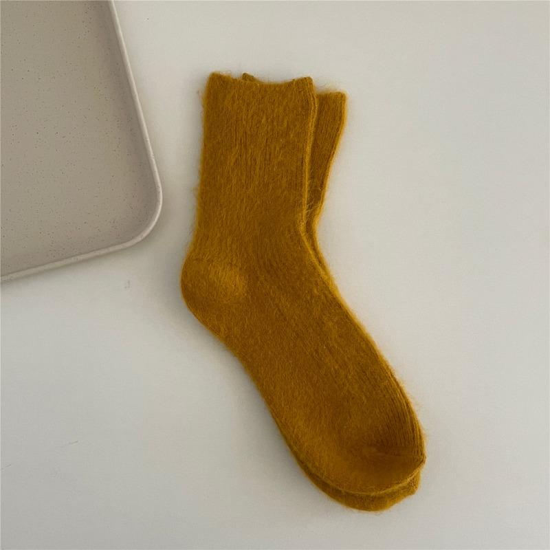 Ladies Autumn Winter Thickened Sweet Soft Waxy Solid Color Medium Tube Pile Socks