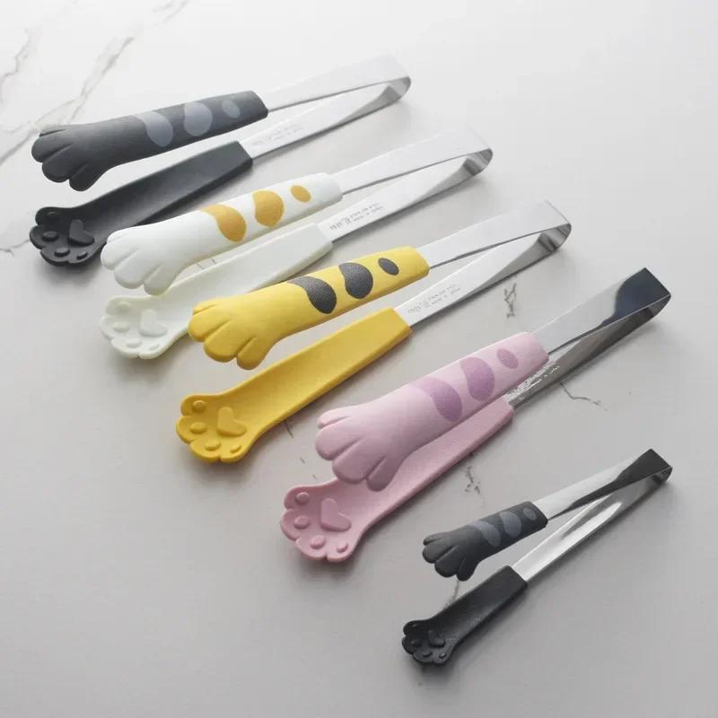 Cat Paw Shape Food Tongs Cute Cartoon Meal Tongs Stainless Steel Barbecue Tongs Sandwich Baking Clip Kitchen Gadgets New 2025