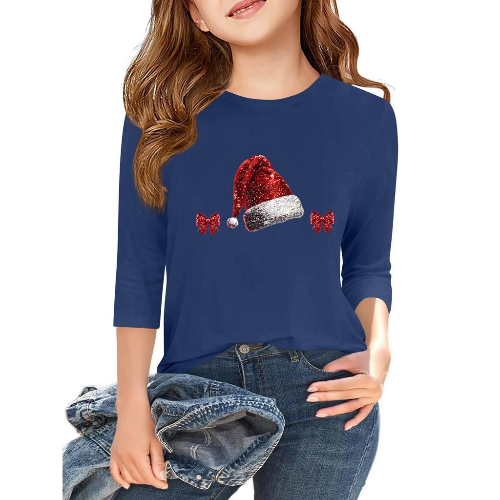 Children's 3/4 Sleeve Independence Day Printed Round Neck Casual T-shirt