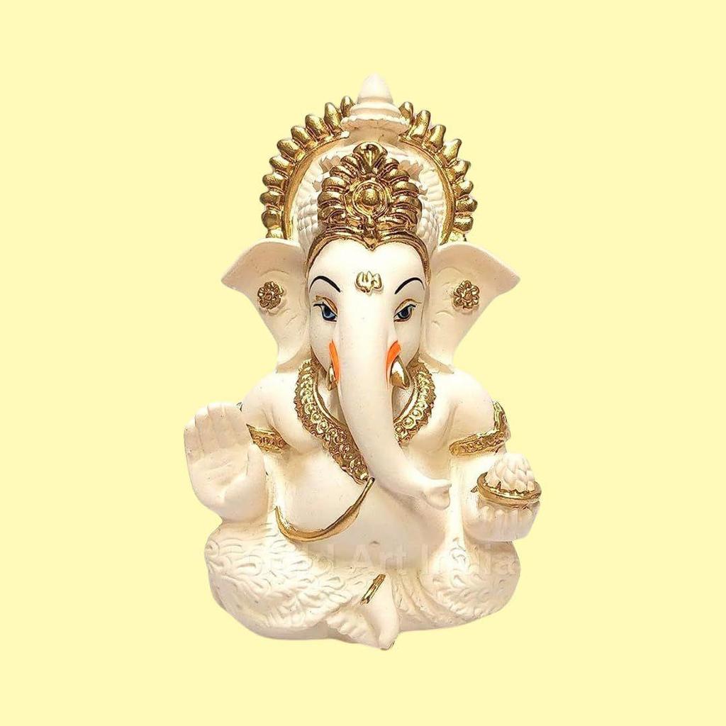 Peach Terracotta Colour Golden Paint Work Vinayaka Idol Car Dashboard Idol Ganesha Murti Ganpati Idol for Home Decor
