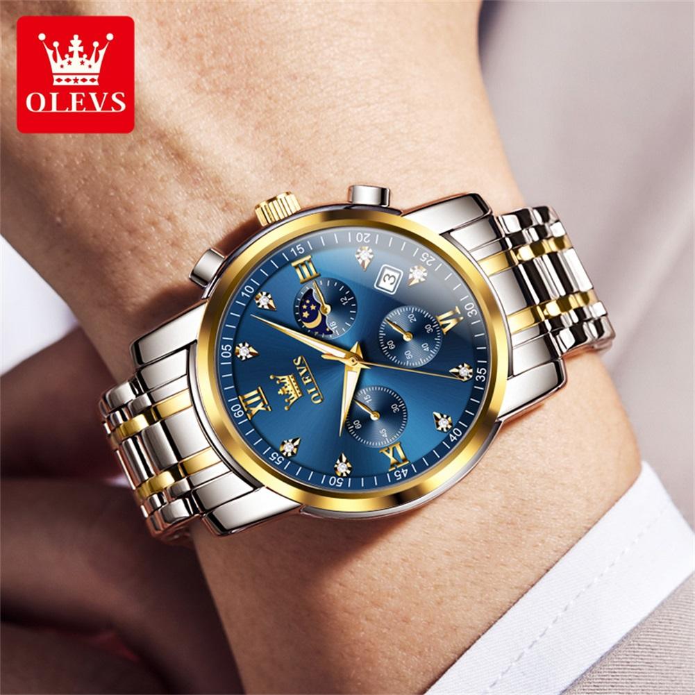 OLEVS 2858 Quartz Watch Men's Deep Waterproof Stainless Steel Strap Calendar Luxury Men's Watch