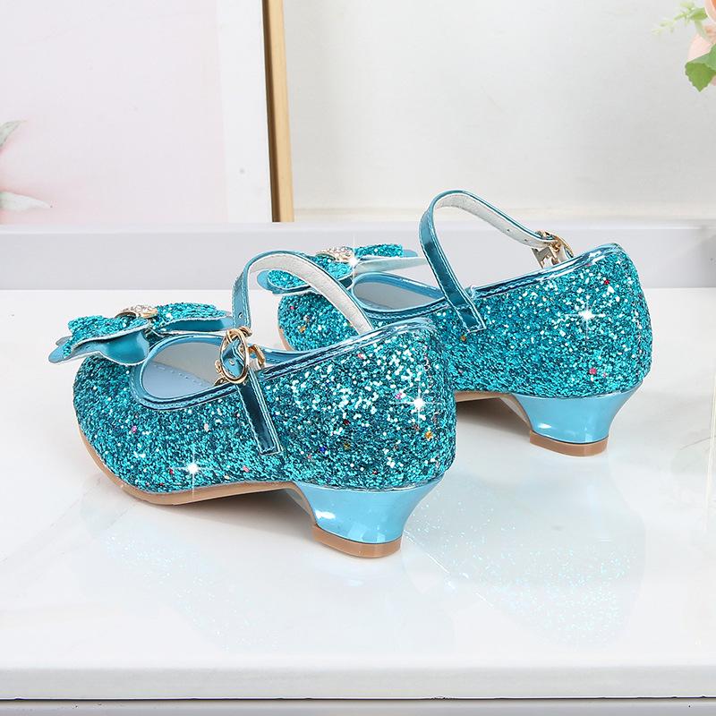 Sapatos de Salto Alto de Couro para Meninas com Laço de Strass - Modelo Princesa de Cristal Primavera 2025