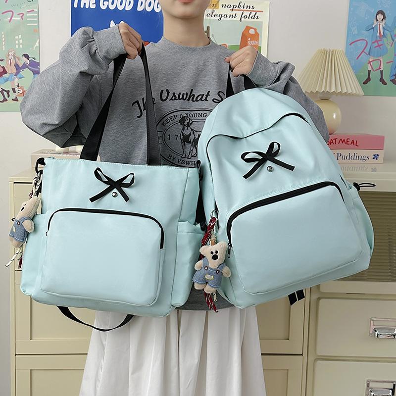 Schoolbag Ballet Style Bow Backpack Korean Version Niche Versatile Shoulder Bag Student Backpack Japanese Simple Solid Color Schoolbag