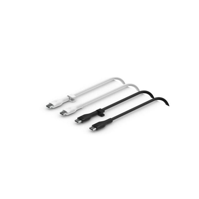 USB-C-kabel - BELKIN - 1X2 FLEX SILIKON - 1M - Svart og Hvit - Hurtiglading 50% på 26 min