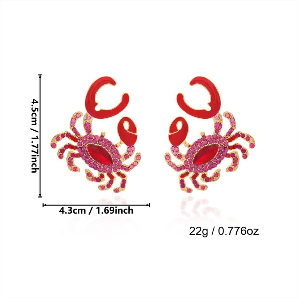 Boho Ocean Rhinestone Crab Dangle Earrings For Women Men Trendy Coastal Exaggerated Crab Claw Drop Earrings Summer Beach Jewelry