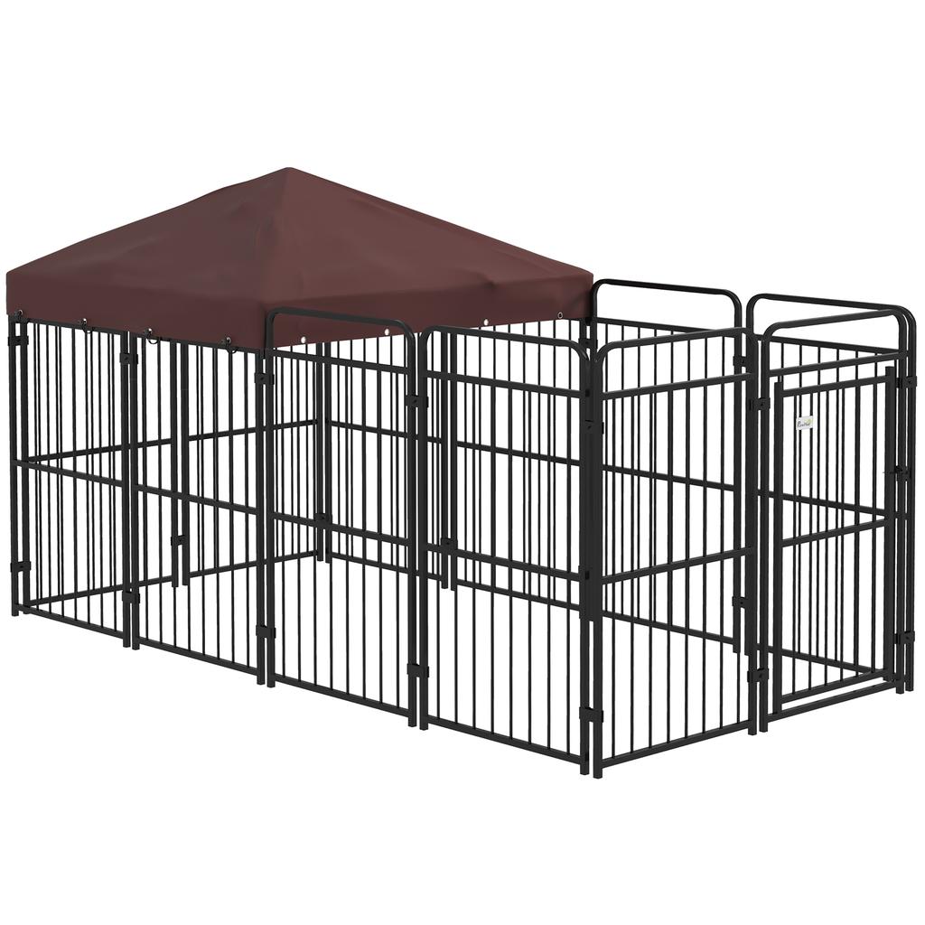 Outdoor Metal Dog Enclosure with Roof, 282x141x160.5cm, Brown