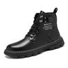 Men's Versatile Work Boots, Casual Shoes, Thick Soled Pure Black High Top Boots for Men