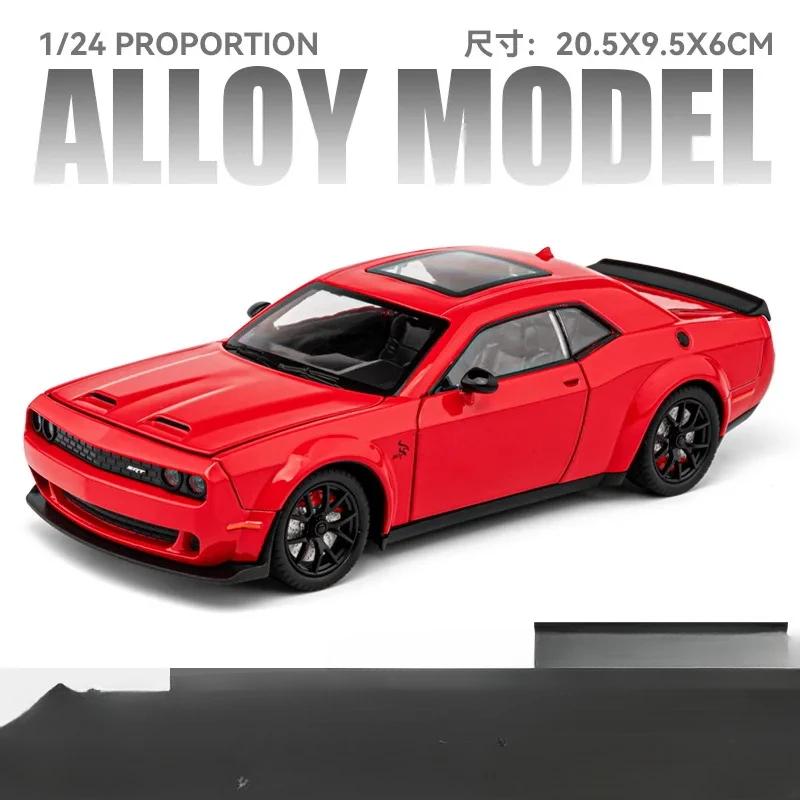 Simulation 1:24 Dodge Challenger Hellcat Redeye Leichtmetall-Automodell mit Sound und Licht Kinderspielzeug Geburtstagsgeschenk Miniaturauto