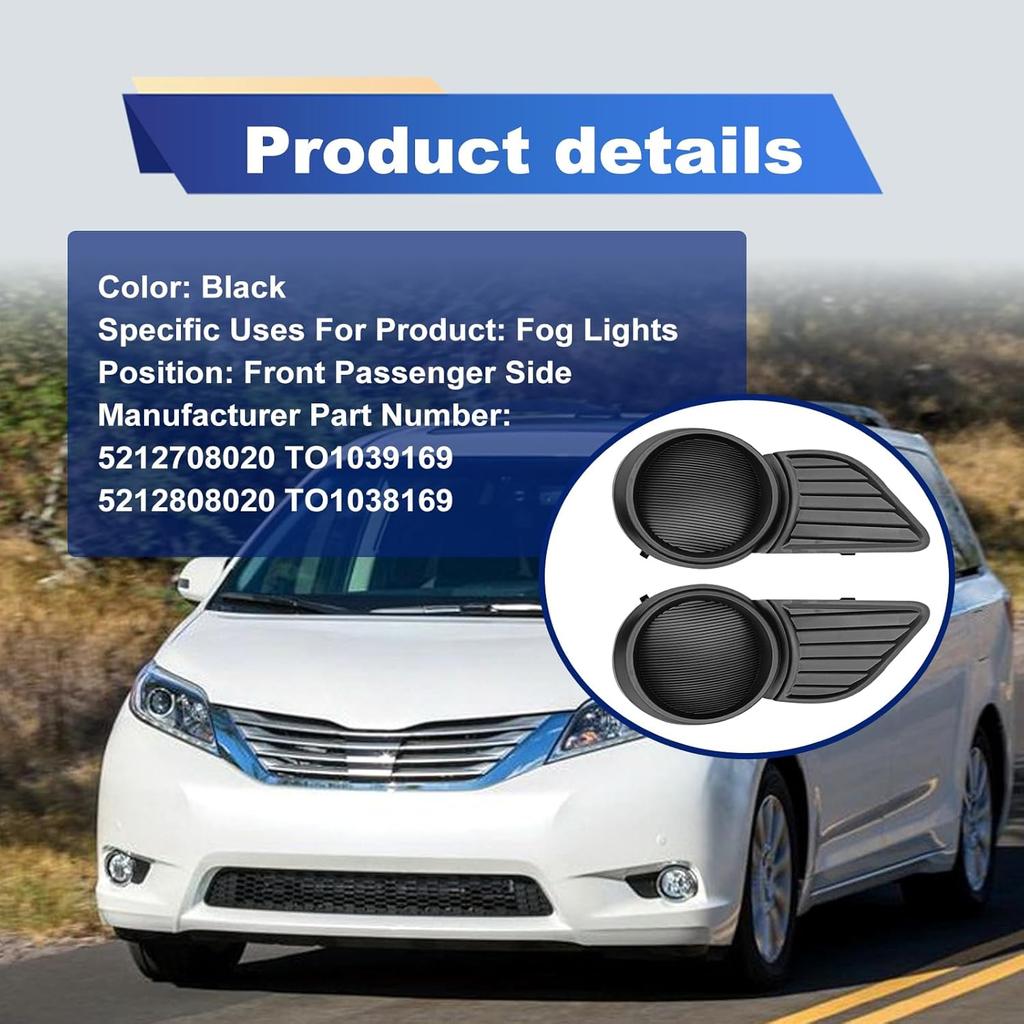 2PCS Front Bumper Fog Light Bezel Cover Compatible with 2011-2017 Sienna Driver and Passenger Side Fog Light Covers #5212708020 5212808020 TO1039169