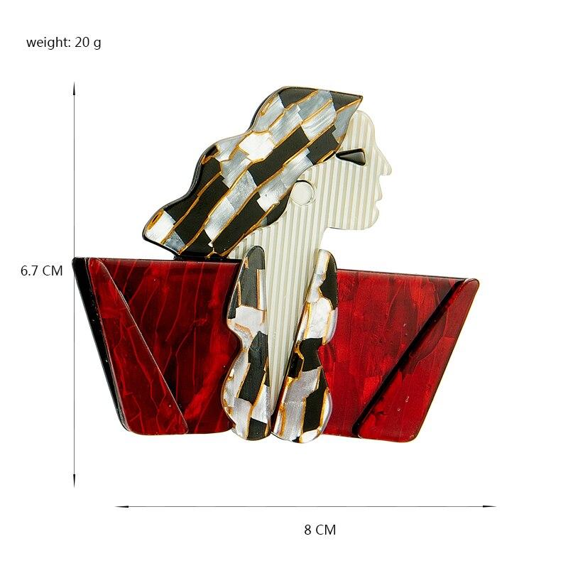 Blucome 2023 New Fashion Acrylic Rectangle Long Hair Girl Brooch Female Exaggerated Cartoon Cute Badge Lapel Brooch Jewelry