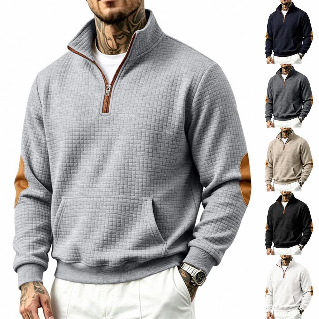Men's Half-Zip Hoodie Long Sleeve Loose Fit Sweatshirt Pullover with Double Stitching and Paneled Design