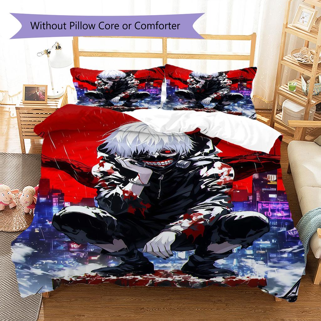 Tokyo Ghoul Pattern Bedding Set Quilt Cover Pillowcase Home Decor Gift (1 * Duvet Cover + 2 * Pillowcase, Without Core)
